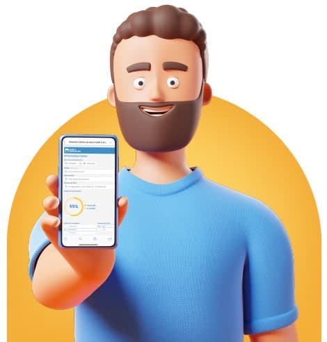 ilustração de um homem segurando um celular.